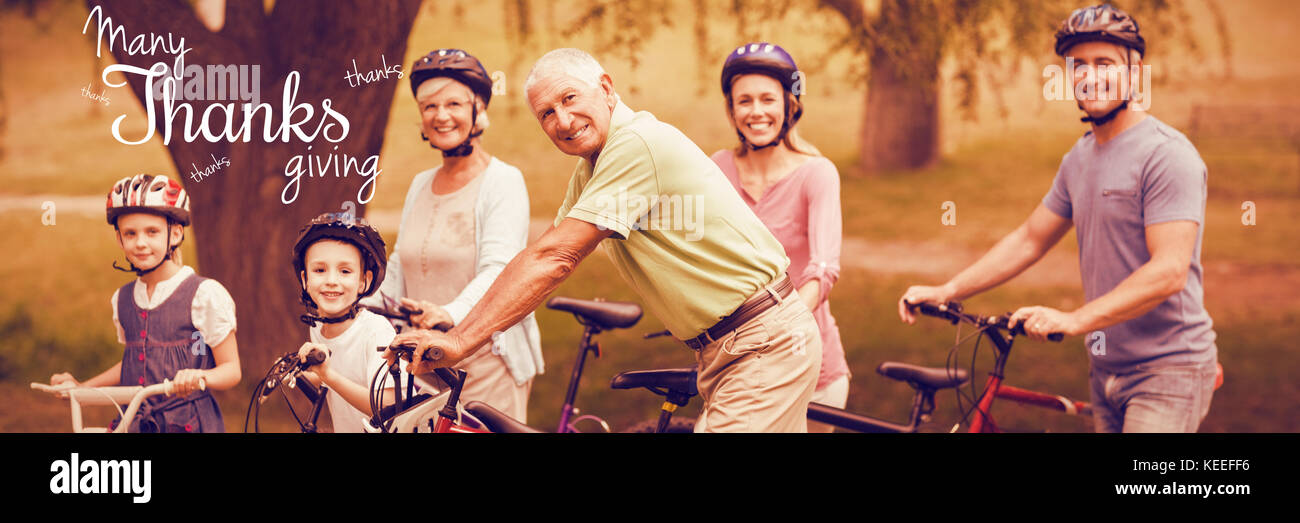 Happy Thanksgiving Day Message Against Portrait Of Happy Family On Stock Photo Alamy