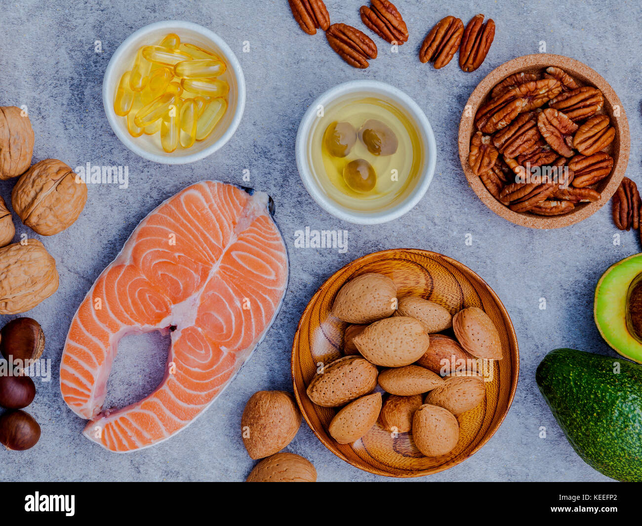 Selection food sources of omega 3 and unsaturated fats. Super food high
