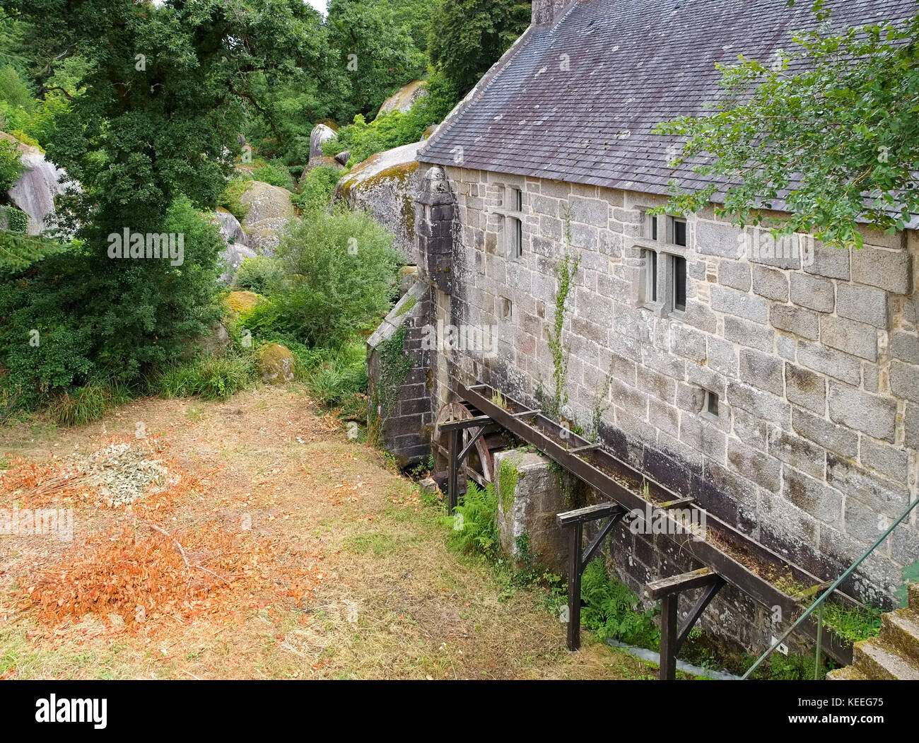 Huelgoat forest and the old water mill in Brittany, France Stock Photo