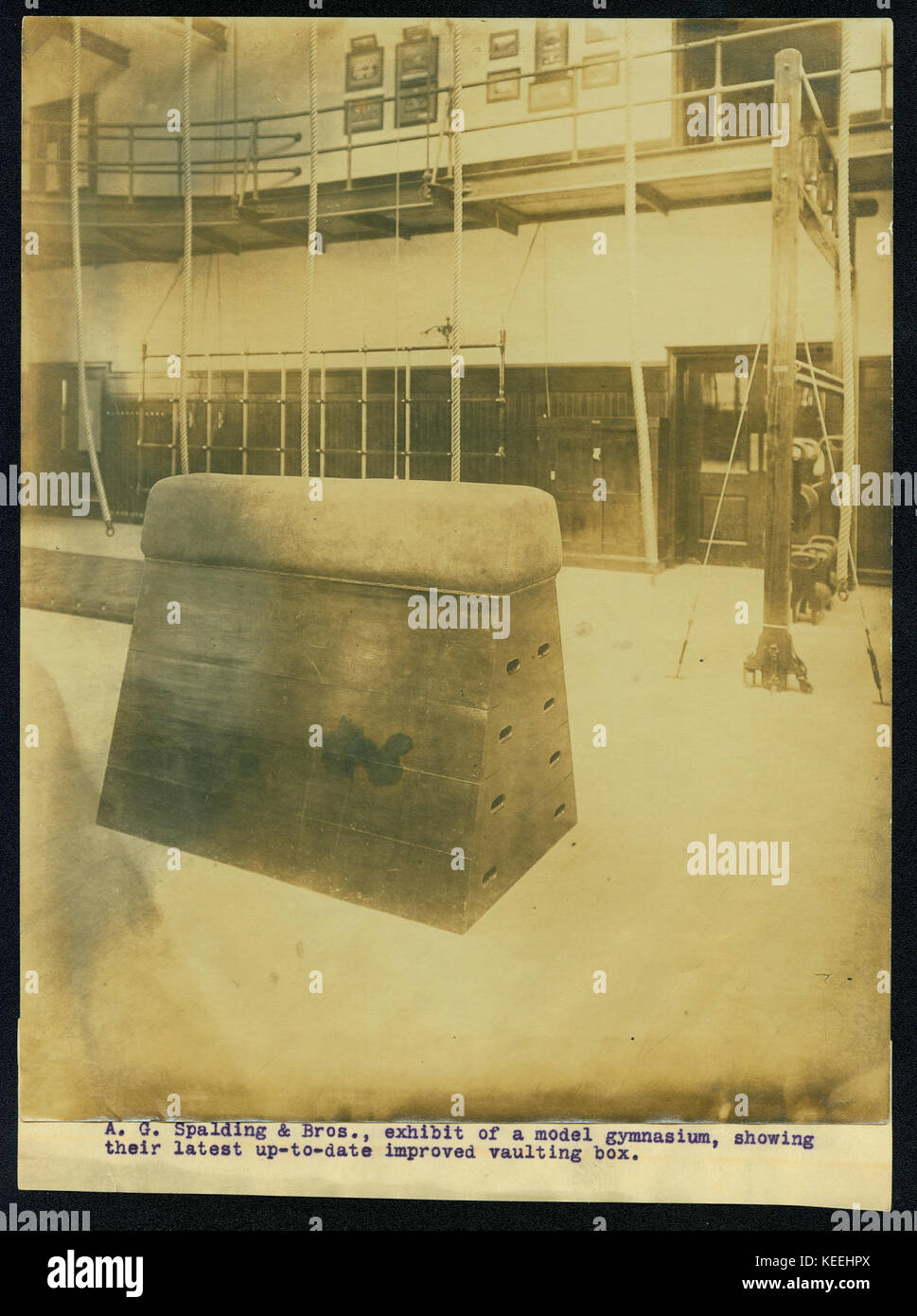 A. G. Spalding and Brothers, exhibit of a model gymnasium, showing their latest up to date improved vaulting box. Stock Photo