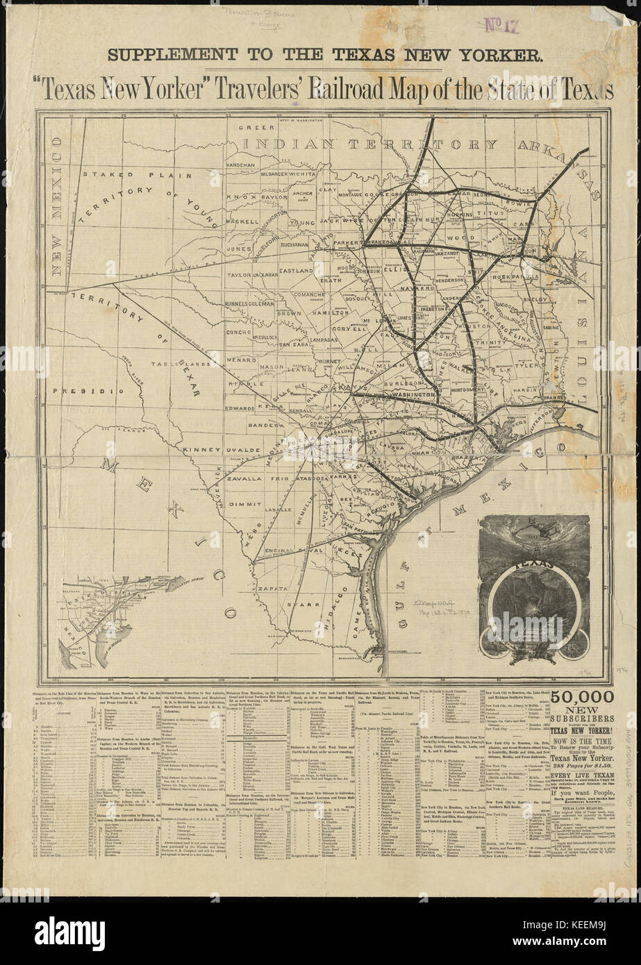 Texas New Yorker  travelers' railroad map of the State of Texas (11840363764) Stock Photo