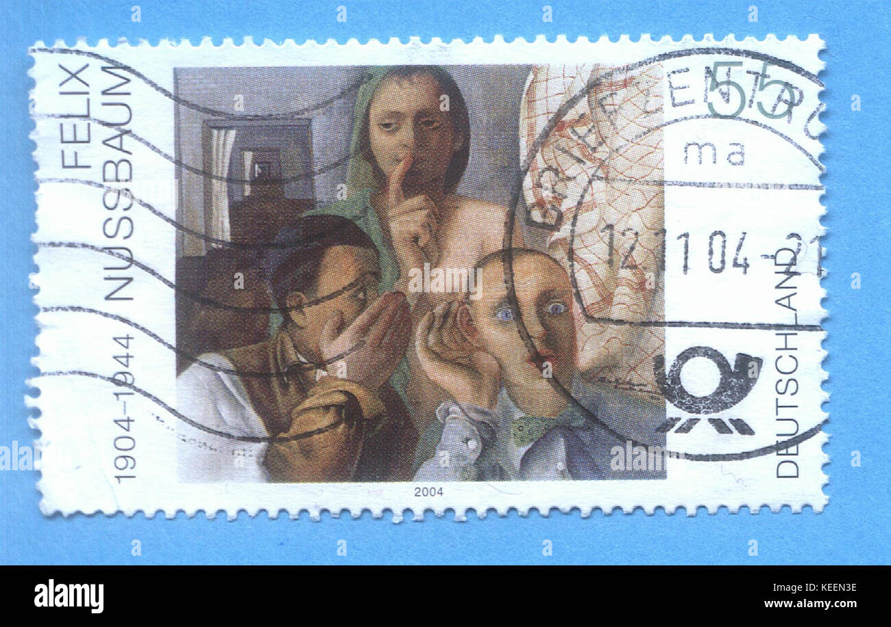 Briefmarke Deutsche Post   Deutsche Malerei 2004  Felix Nussbaum mit  Das Geheimnis  scanned 2 Stock Photo