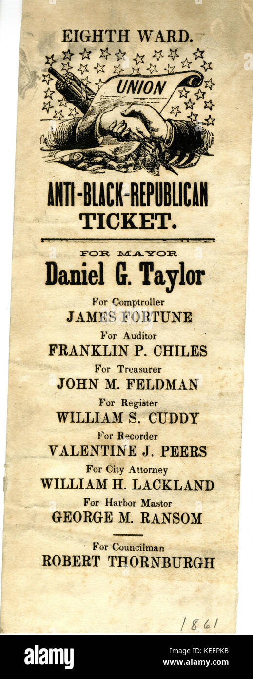 Political party ticket (St. Louis)   Eighth Ward Anti Black Republican Ticket,  1861 Stock Photo