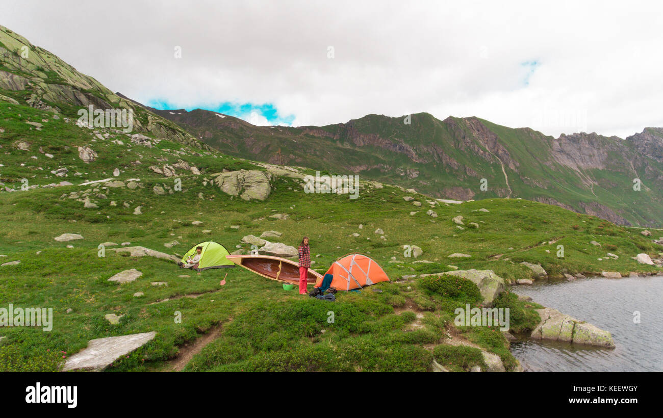 Small tents in the middle of nature Stock Photo - Alamy