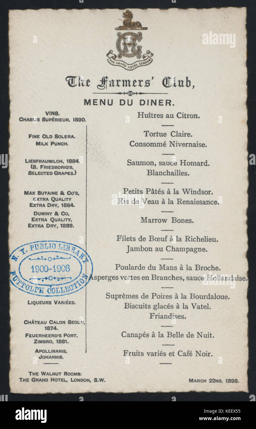 DINNER (held by) FARMERS' CLUB (at) GRAND HOTEL, LONDON, ENGLAND (HOT