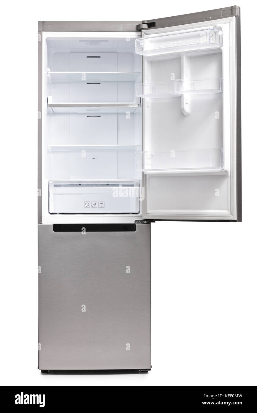 Empty refrigerator isolated on white background Stock Photo