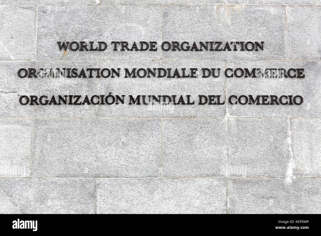 World Trade Organization inscription on a wall Stock Photo