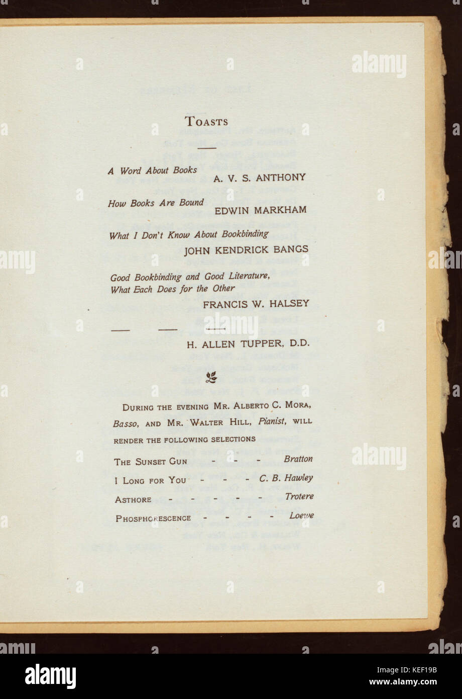 BANQUET (held by) ASSOCIATION OF EMPLOYING BOOKBINDERS (at) SAVOY HOTEL