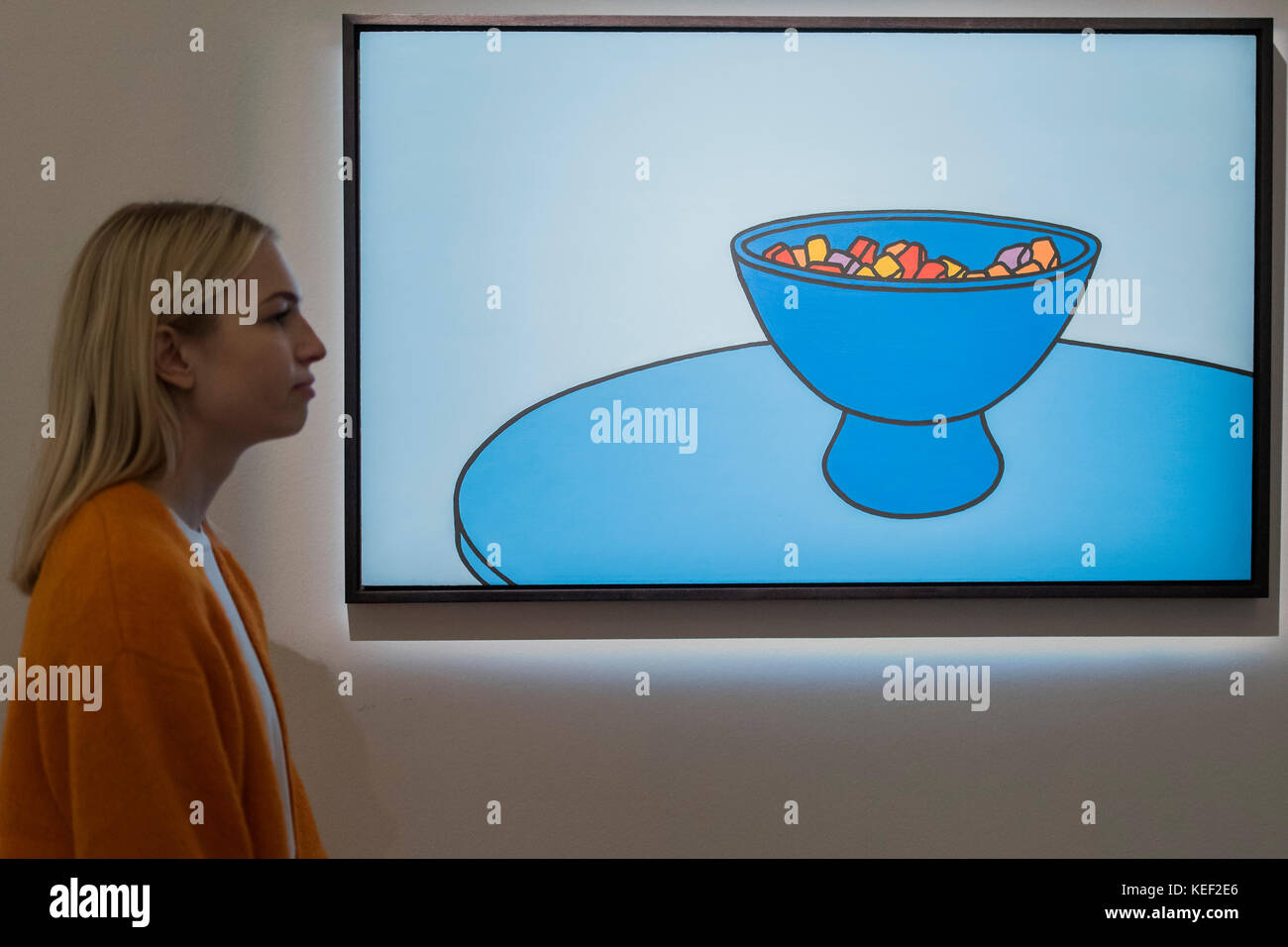 London, UK. 20th Oct, 2017. Patrick Caulfield R.A. Sweet Bowl, 1966 Estimate £300,000-500,000 - Howard Hodgkin: Portrait of the Artist & Arts of the Middle East and India at Sothebys New Bond Street. The sales will take place between 23-25 October. Credit: Guy Bell/Alamy Live News Stock Photo