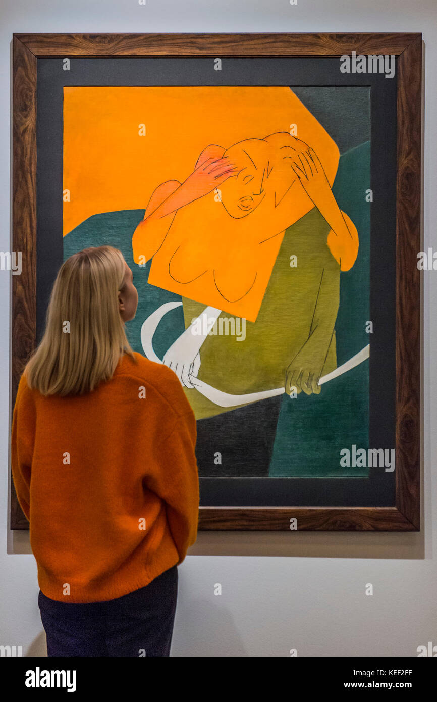 London, UK. 20th Oct, 2017. Tyeb Mehta, Gesture, oil on canvas, 1978 Estimate: £900,000-1,500,000 - Howard Hodgkin: Portrait of the Artist & Arts of the Middle East and India at Sothebys New Bond Street. The sales will take place between 23-25 October. Credit: Guy Bell/Alamy Live News Stock Photo
