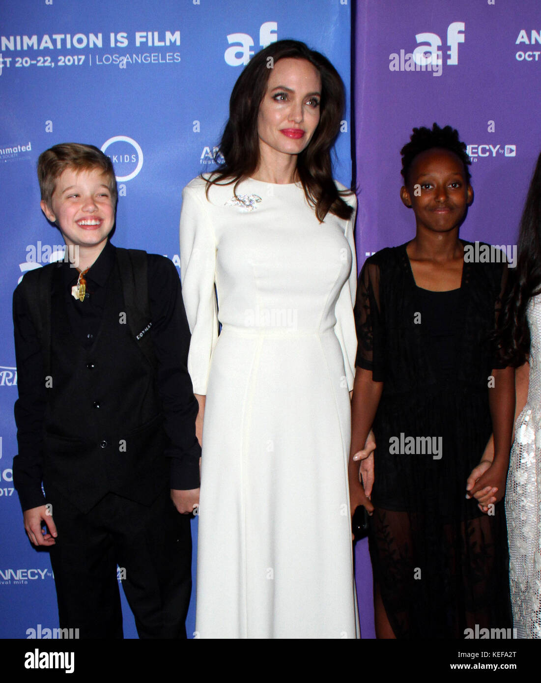 Hollywood, CA, USA. 20th Oct, 2017. Shiloh Jolie-Pitt, Angelina Jolie and Zahara Jolie-Pitt. 'The Breadwinner'' U.S. Premiere held at the TCL Chinese 6 Theatre in Hollywood. Photo Credit: AdMedia Credit: AdMedia/ZUMA Wire/Alamy Live News Stock Photo