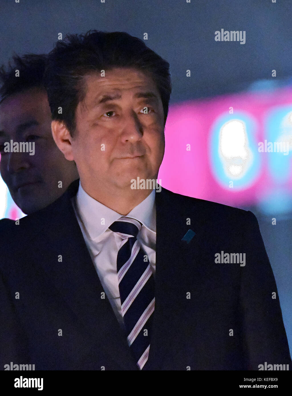 Shinzo Abe, October 18, 2017, Tokyo, Japan : Japan's Prime Minister Shinzo Abe attends the stump speech near the Ikebukuro Station in Tokyo, Japan on October 18, 2017. Stock Photo