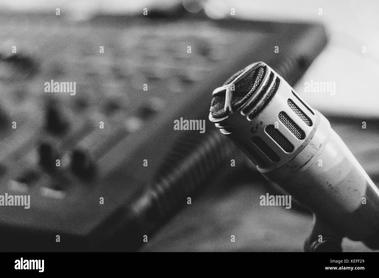 old microphone stands in the old Studio Stock Photo Alamy