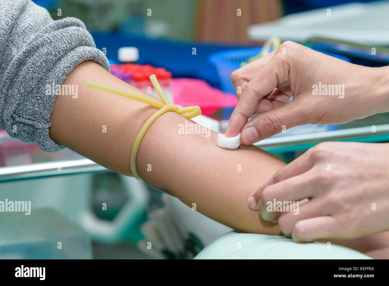Close up of blood test preparation in hospital, healthcare concept Stock Photo