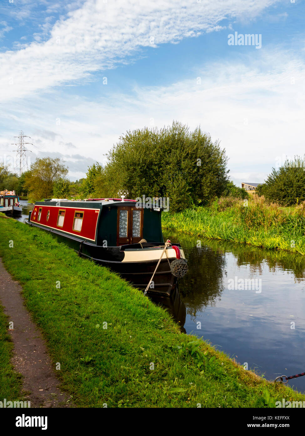 Narrow boats on the Trent and Mersey Canal near Willington in south Derbyshire England Stock Photo