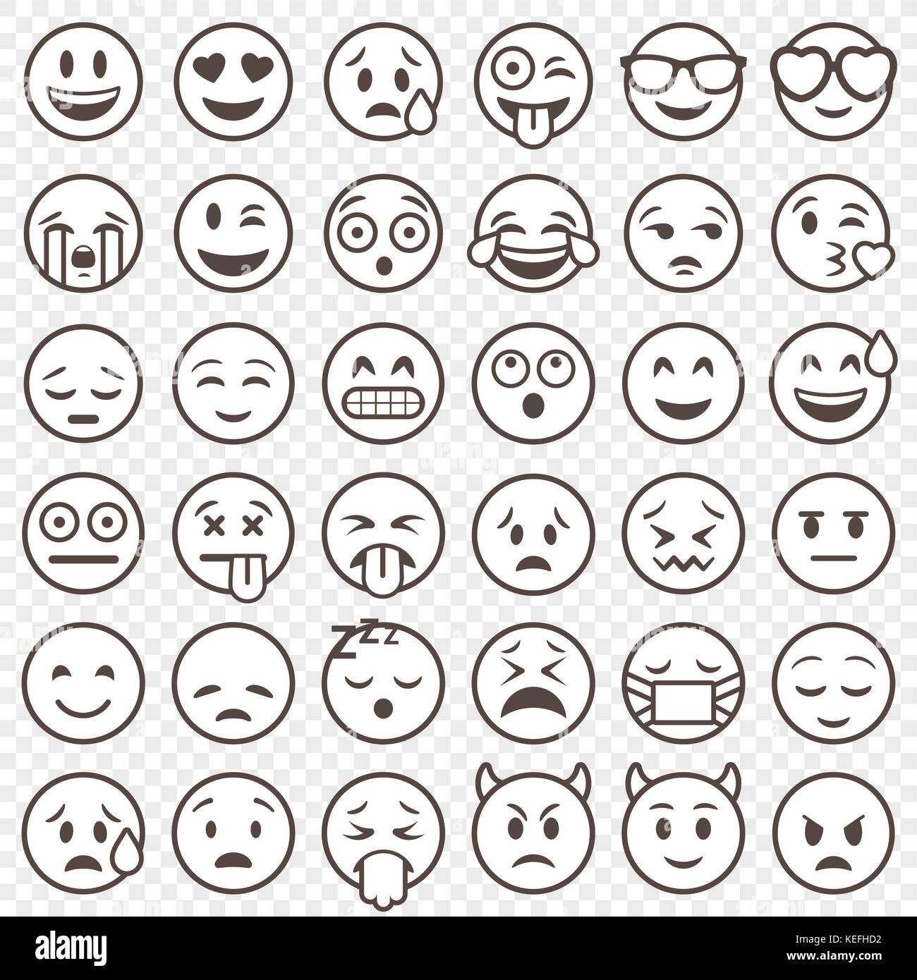 Big Set of 36 high quality vector cartoonish emoticons, in outlined stroke style Stock Vector