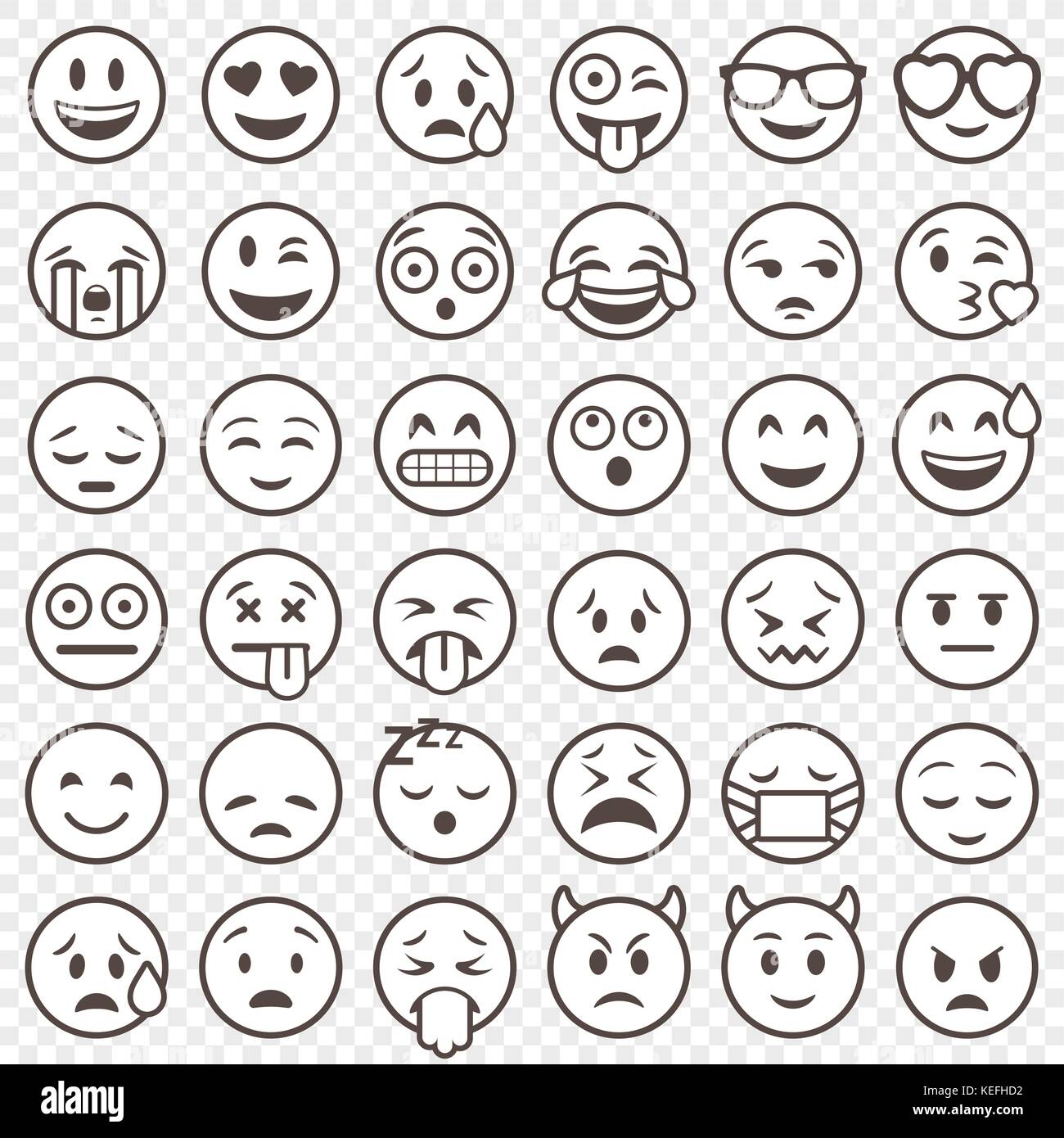 Big Set of 36 high quality vector cartoonish emoticons, in outlined ...