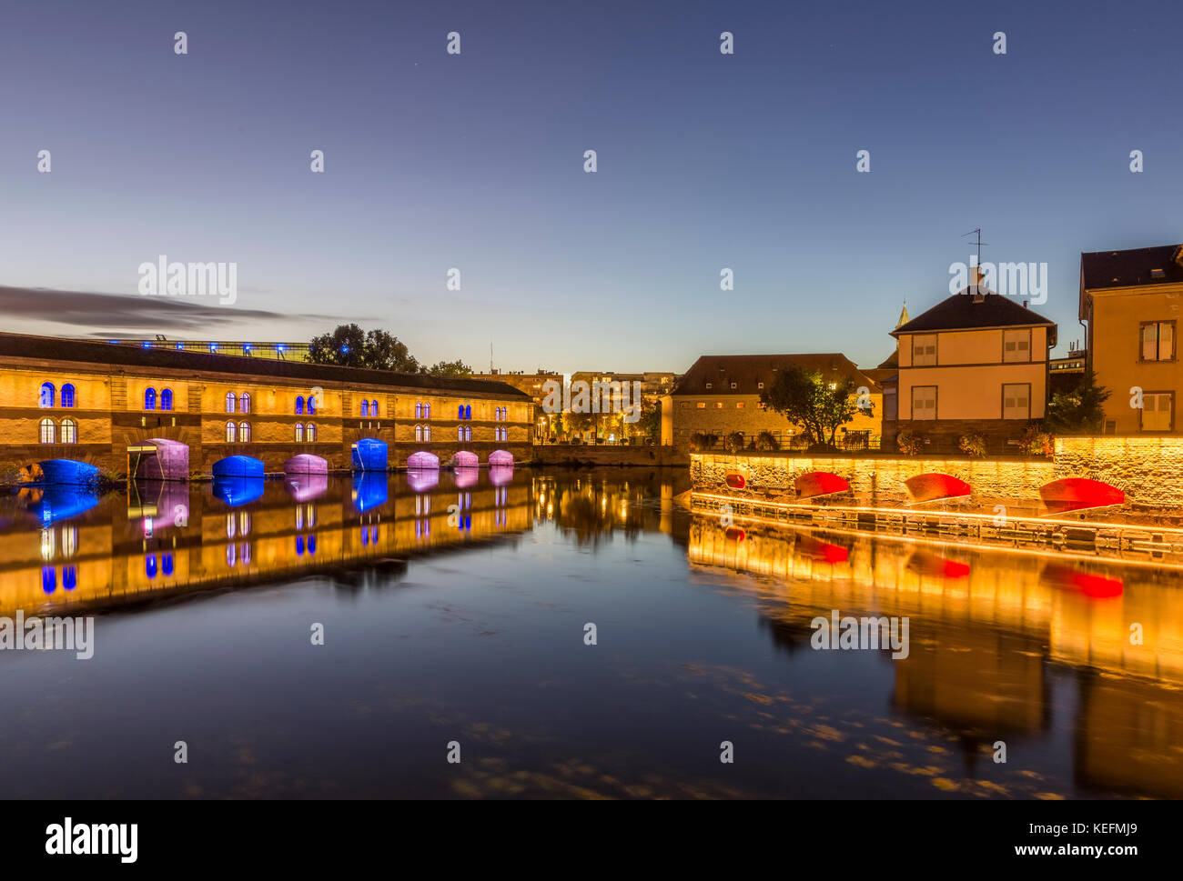 Evening view of the Barrage Vauban on the River Ill in the city of Strasbourg Stock Photo