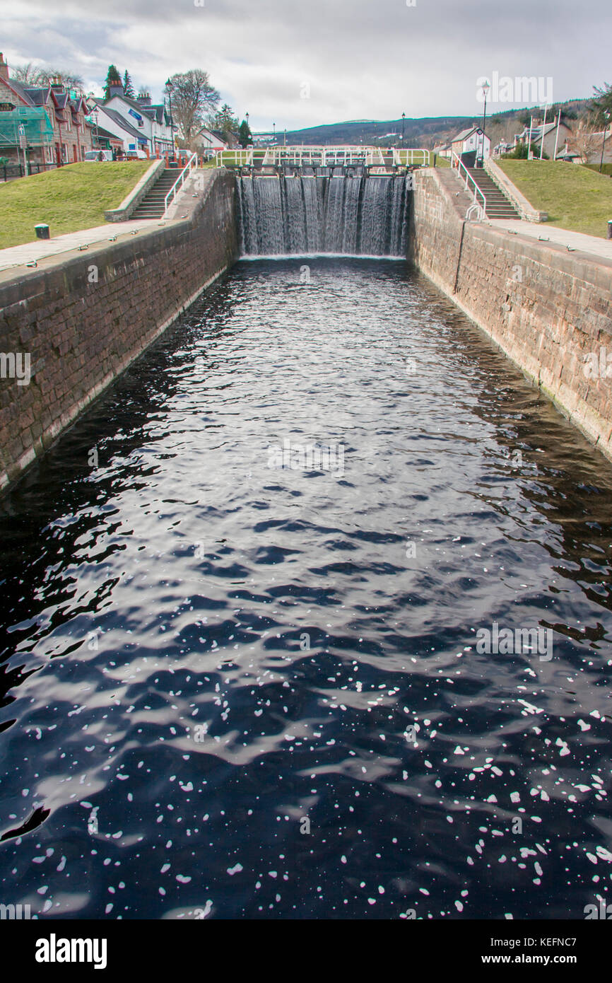 Caledonian canal lock gate Fort Augustus, Scotland, UK Stock Photo