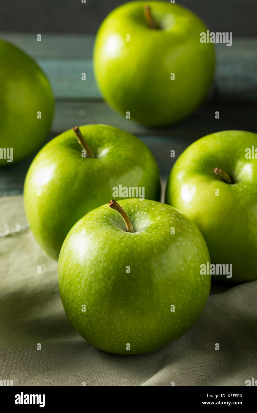 Raw Green Organic Granny Smith Apples Ready to Eat Stock Photo