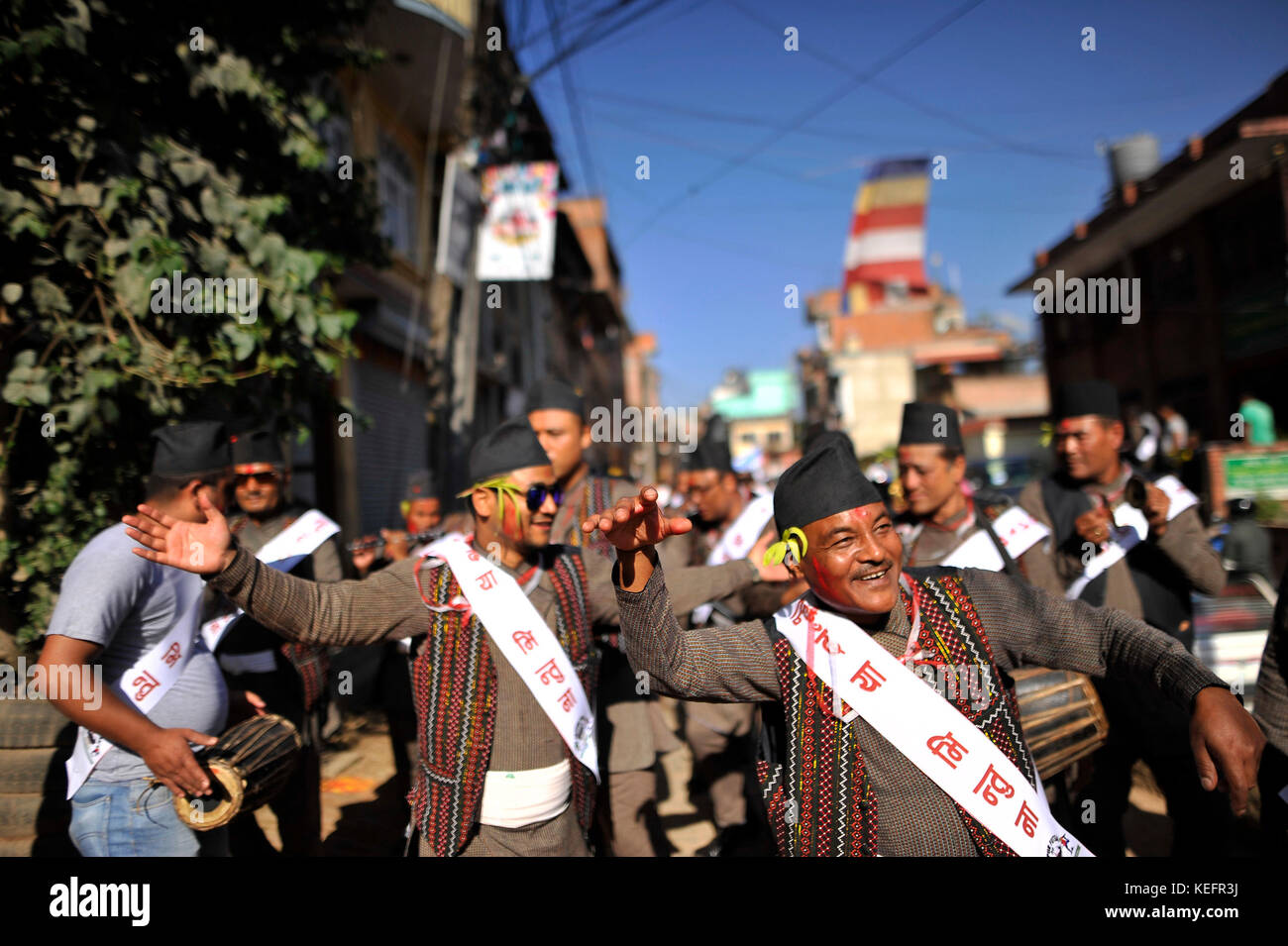 Newari People dance in a traditional instruments during Newari New Year