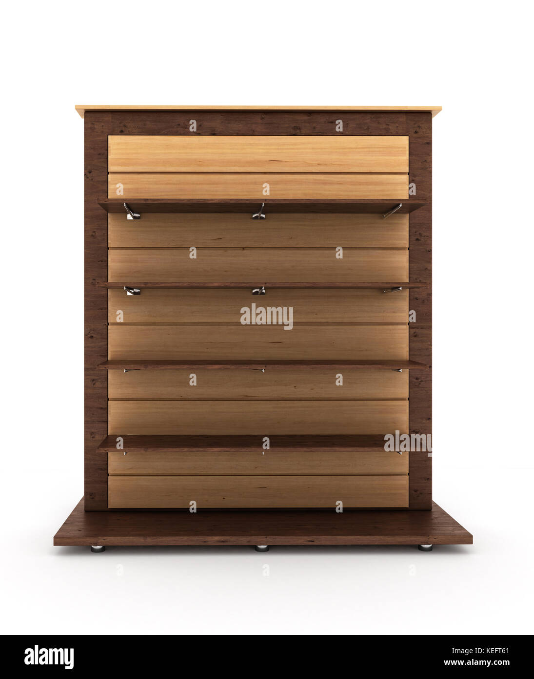 empty wooden two-color commercial shelving Stock Photo