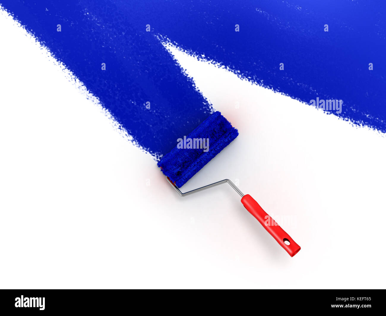 roller brush with blue paint wall Stock Photo Alamy