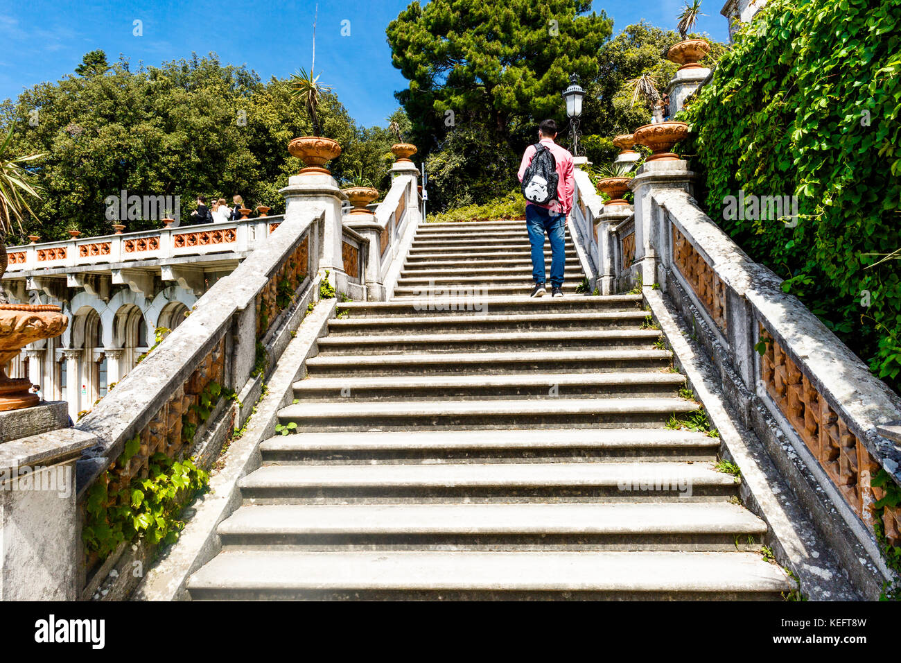 Huge stairs of the Miramare castle in Trieste, Italy Stock Photo