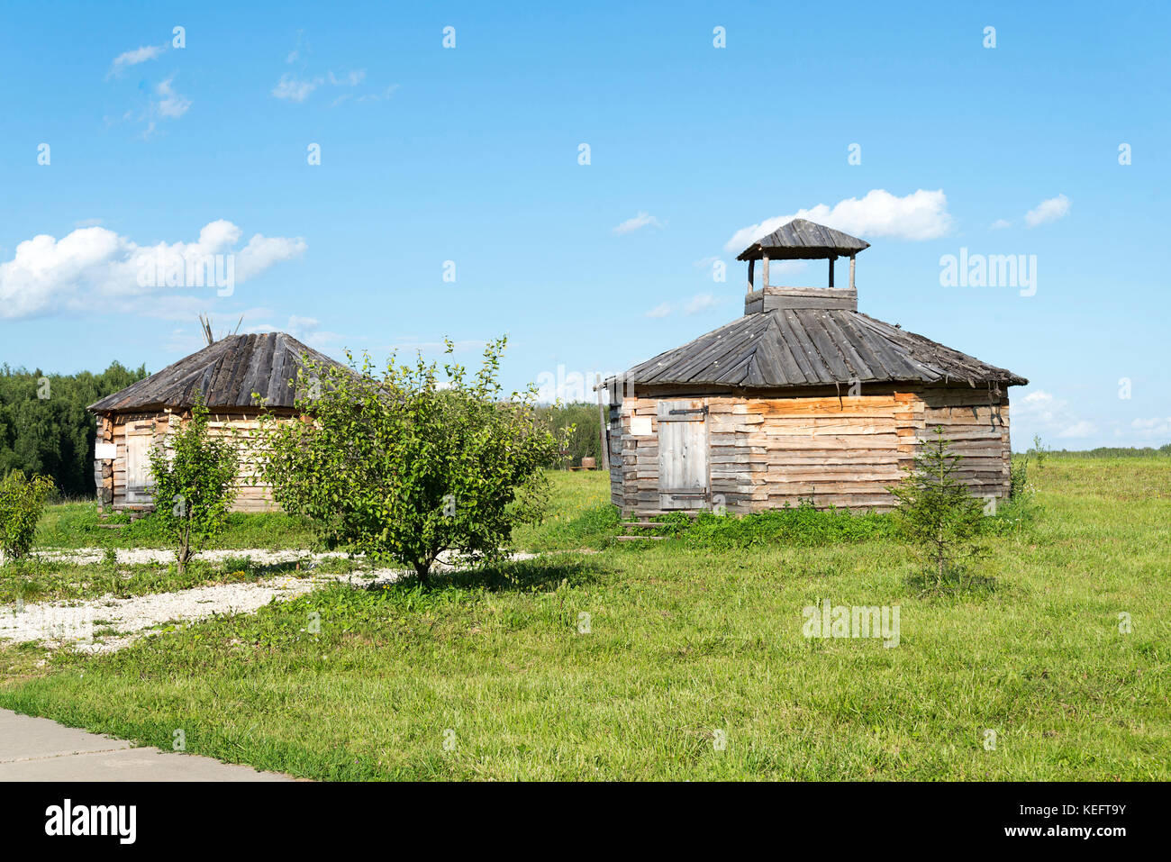 Old small wooden house in the village in a Sunny summer day Stock Photo ...