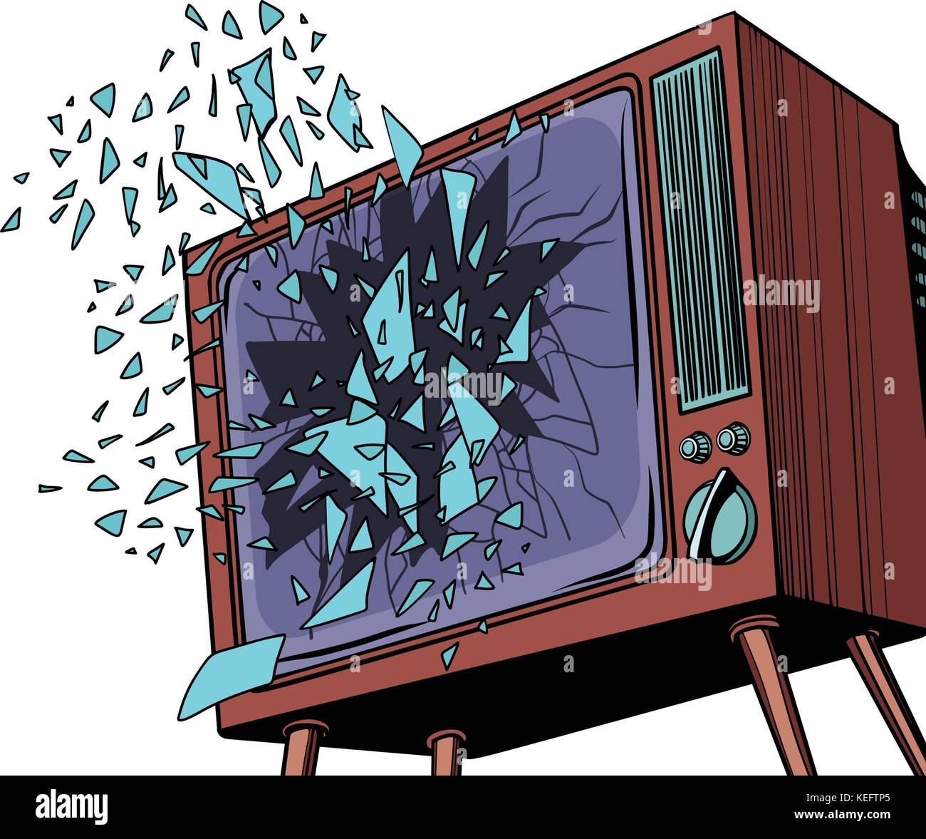 TV explodes, broken screen Stock Vector