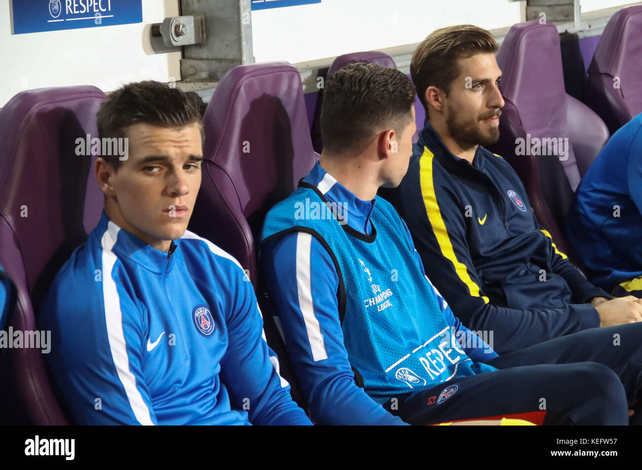 Anderlecht, Belgium. 18 October 2017.Giovani Lo Celso, Julian Draxler and Kevin Tapp (Paris Saint Germain) during the match of Champions League Anderl Stock Photo