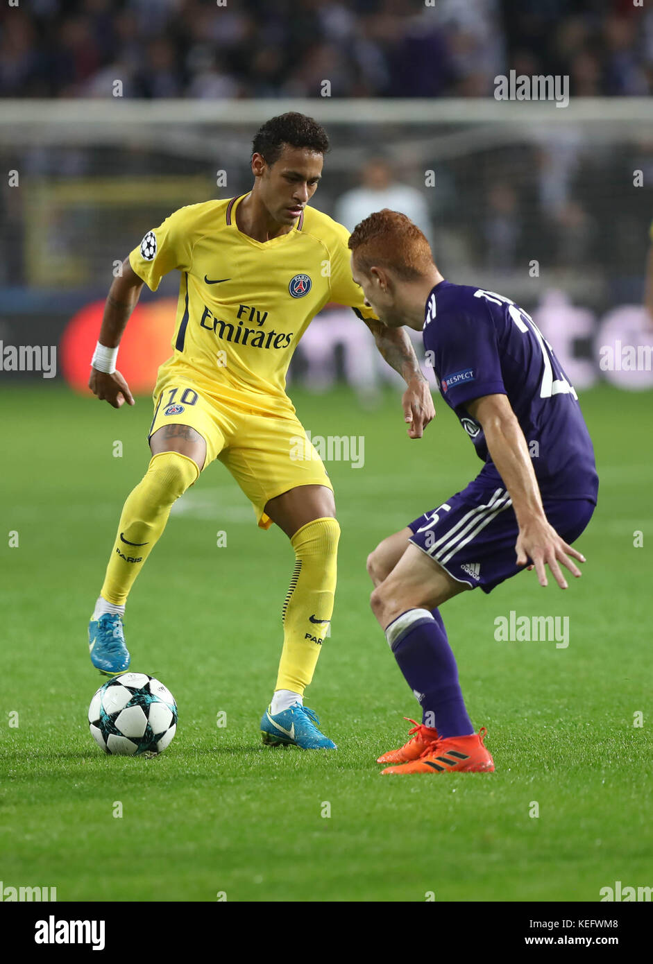 Anderlecht, Belgium. 18 October 2017.Neymar Jr (Paris Saint Germain) and  Adrien Trebel (Anderlecht ) during the match of Champions League Anderlecht  Stock Photo - Alamy