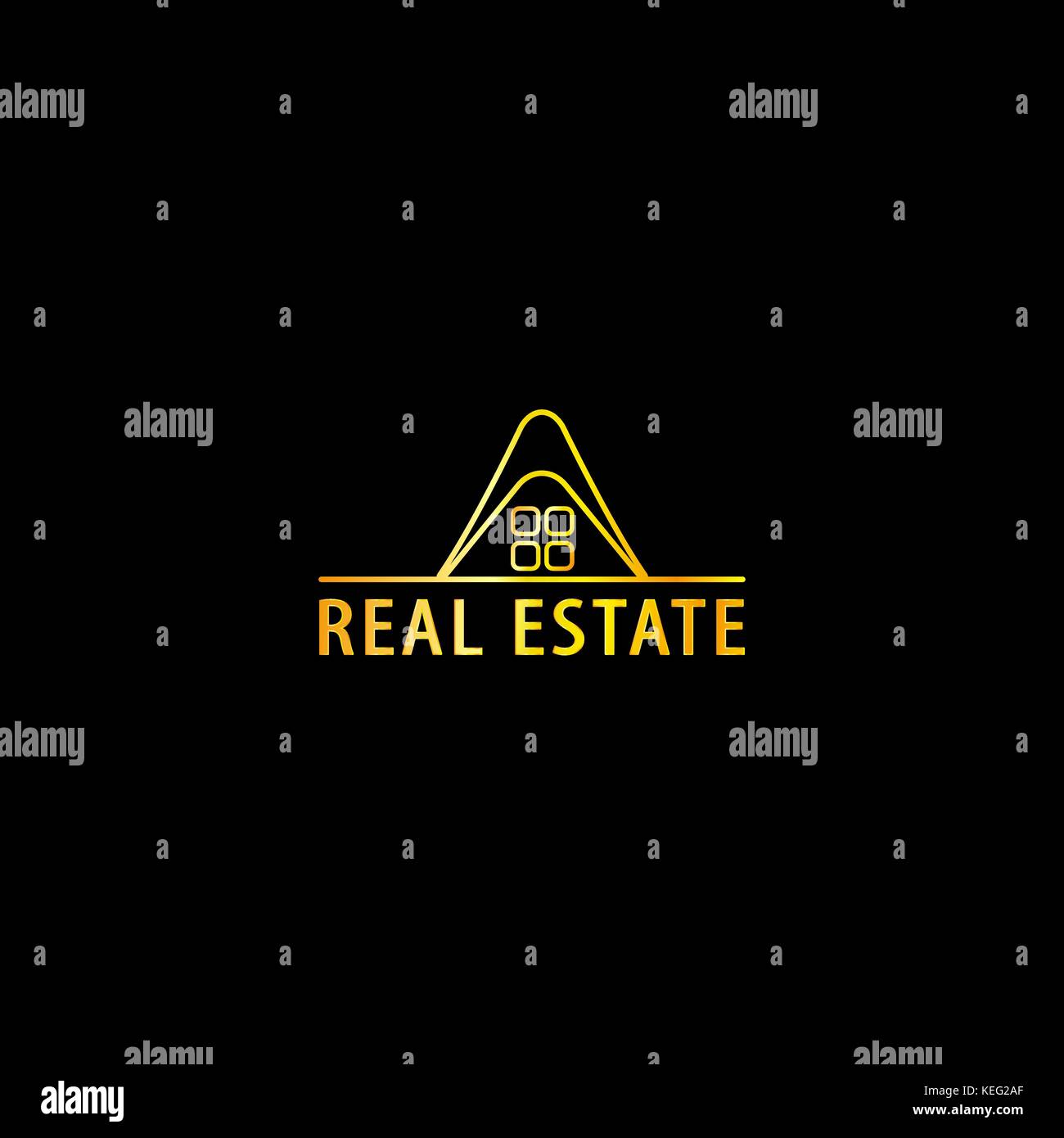 Golden Real Estate And Construction Logo with Black Backgrounds, Vector