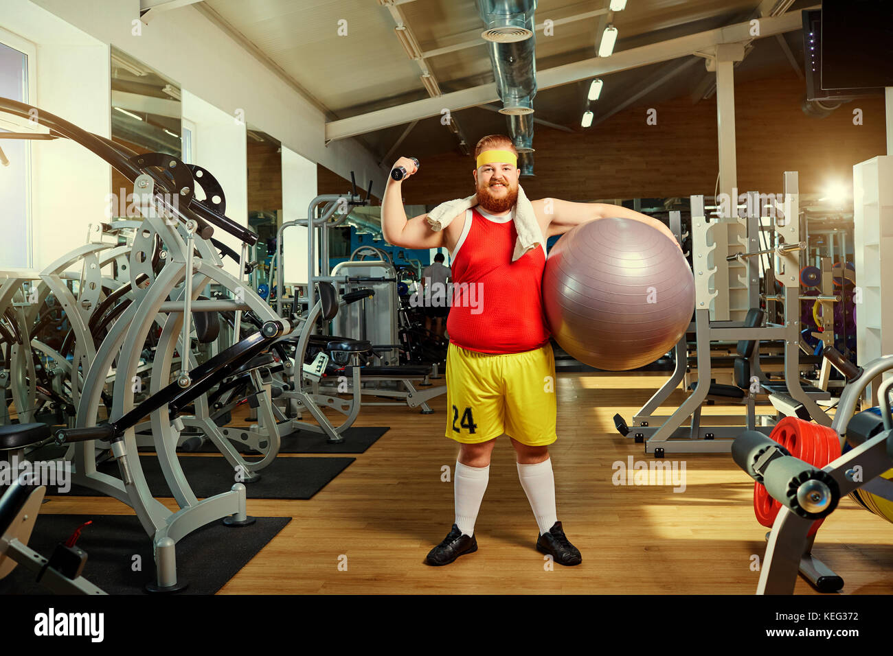 Fat Funny Man In The Gym Stock Photo Alamy