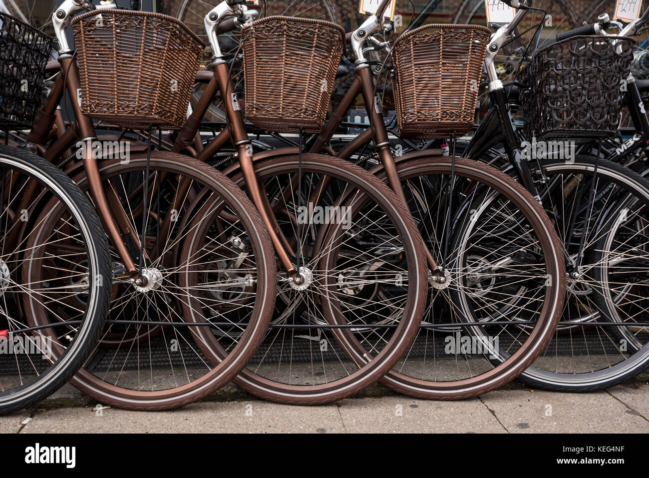 Bicycles on a bicycle shop in Copenhagen, Denmark, Europe Stock Photo