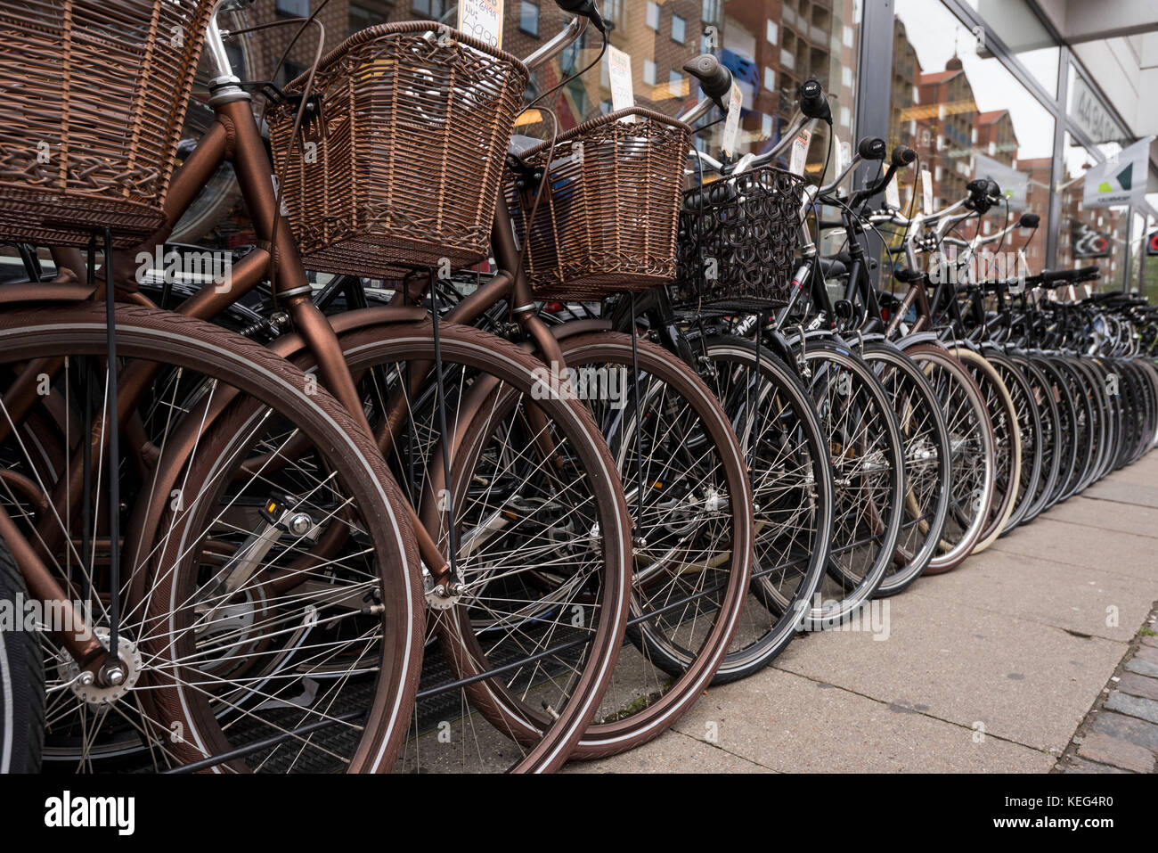 Bicycles on a bicycle shop in Copenhagen, Denmark, Europe Stock Photo