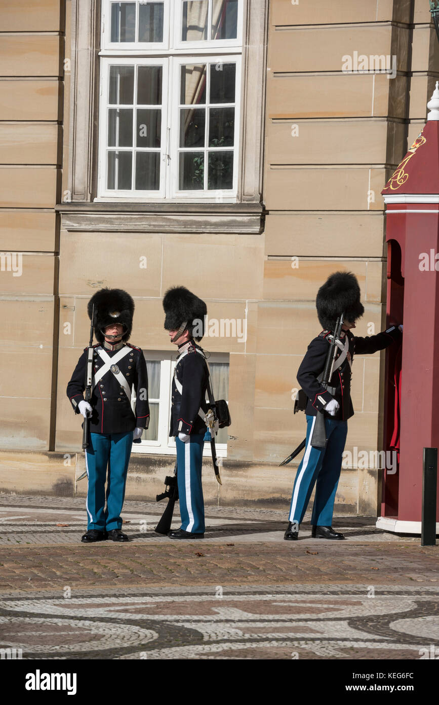 Changing of guard ceremony, Amalienborg Palace,  Copenhagen, Denmark Stock Photo