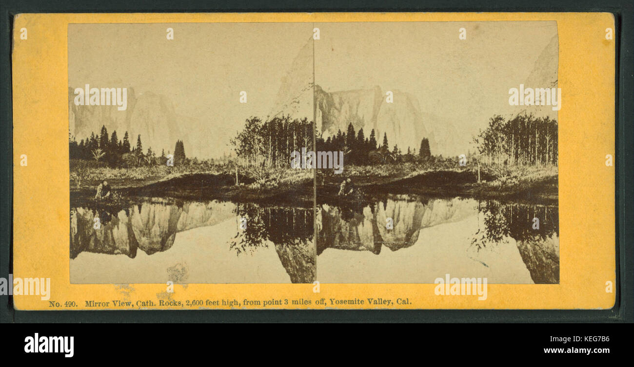 Mirror view, Cath. Rocks, 2,600 feet high, from point 3 miles off, Yosemite, cal, from Robert N. Dennis collection of stereoscopic views Stock Photo