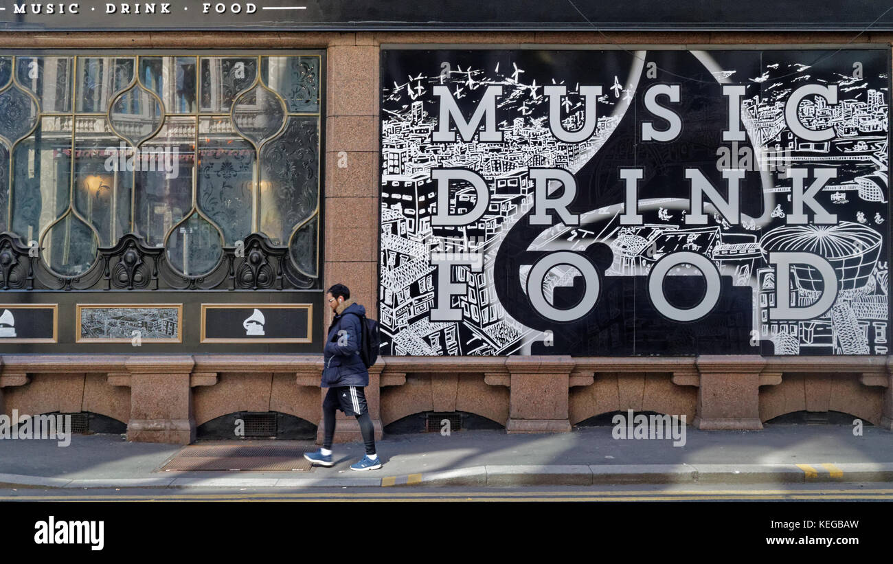 glasgow street scene pedestrian music drink food background MacSorleys