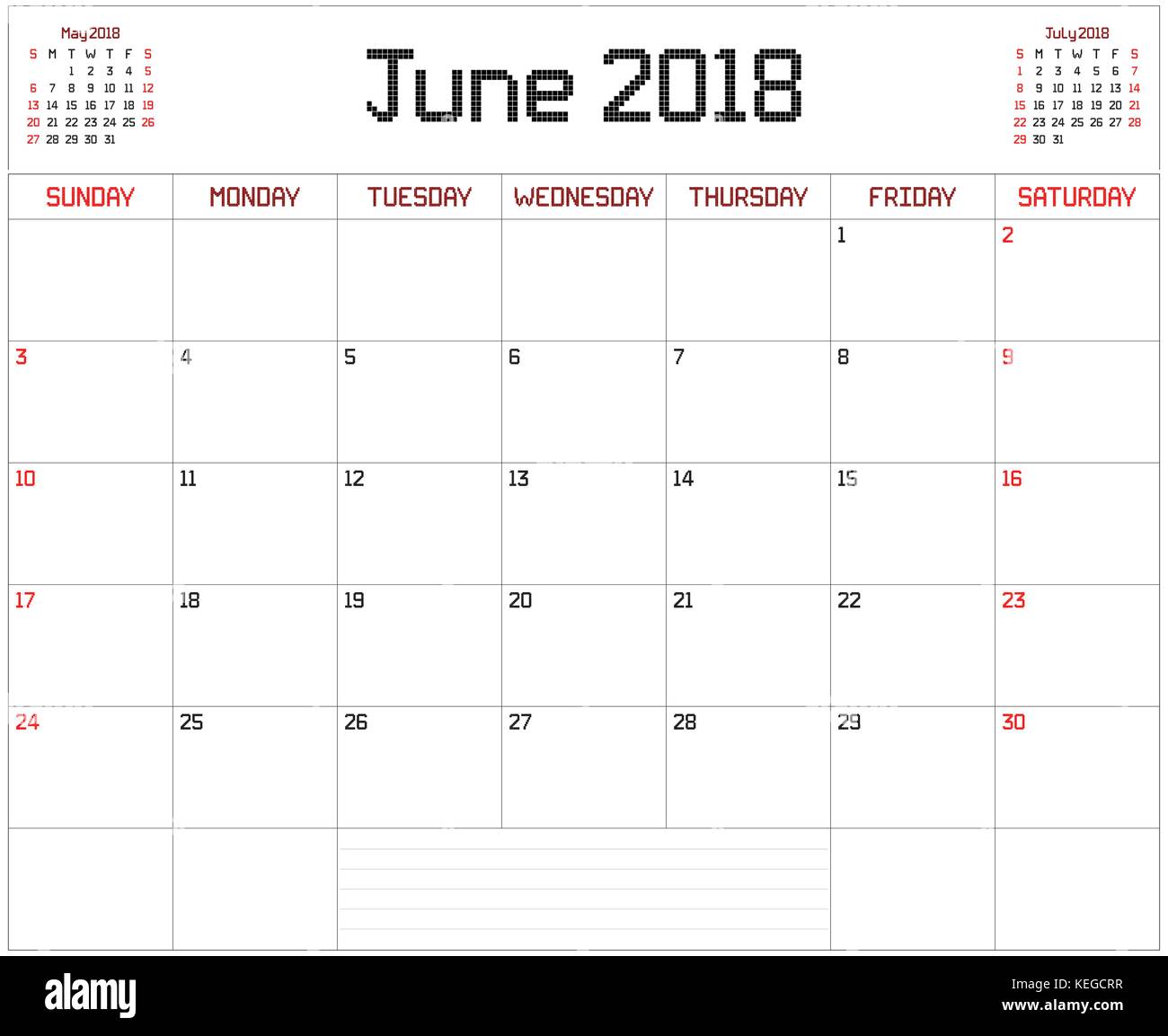 Year 18 June Planner A Monthly Planner Calendar For June 18 On White A Square Pixel Style Is Used Stock Vector Image Art Alamy