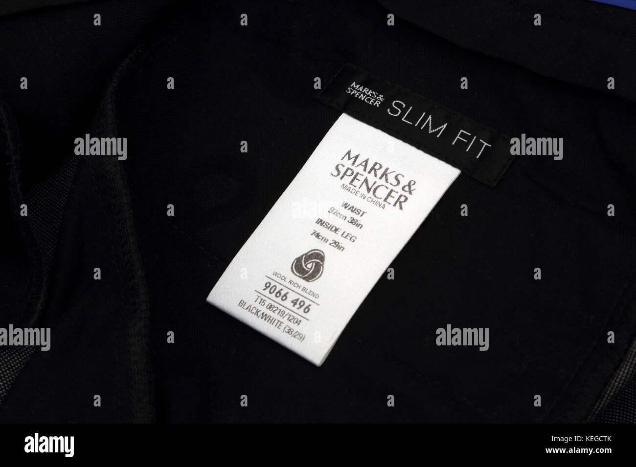 Marks And Spencers Slim Fit Label On Wool Blend Trousers Stock Photo