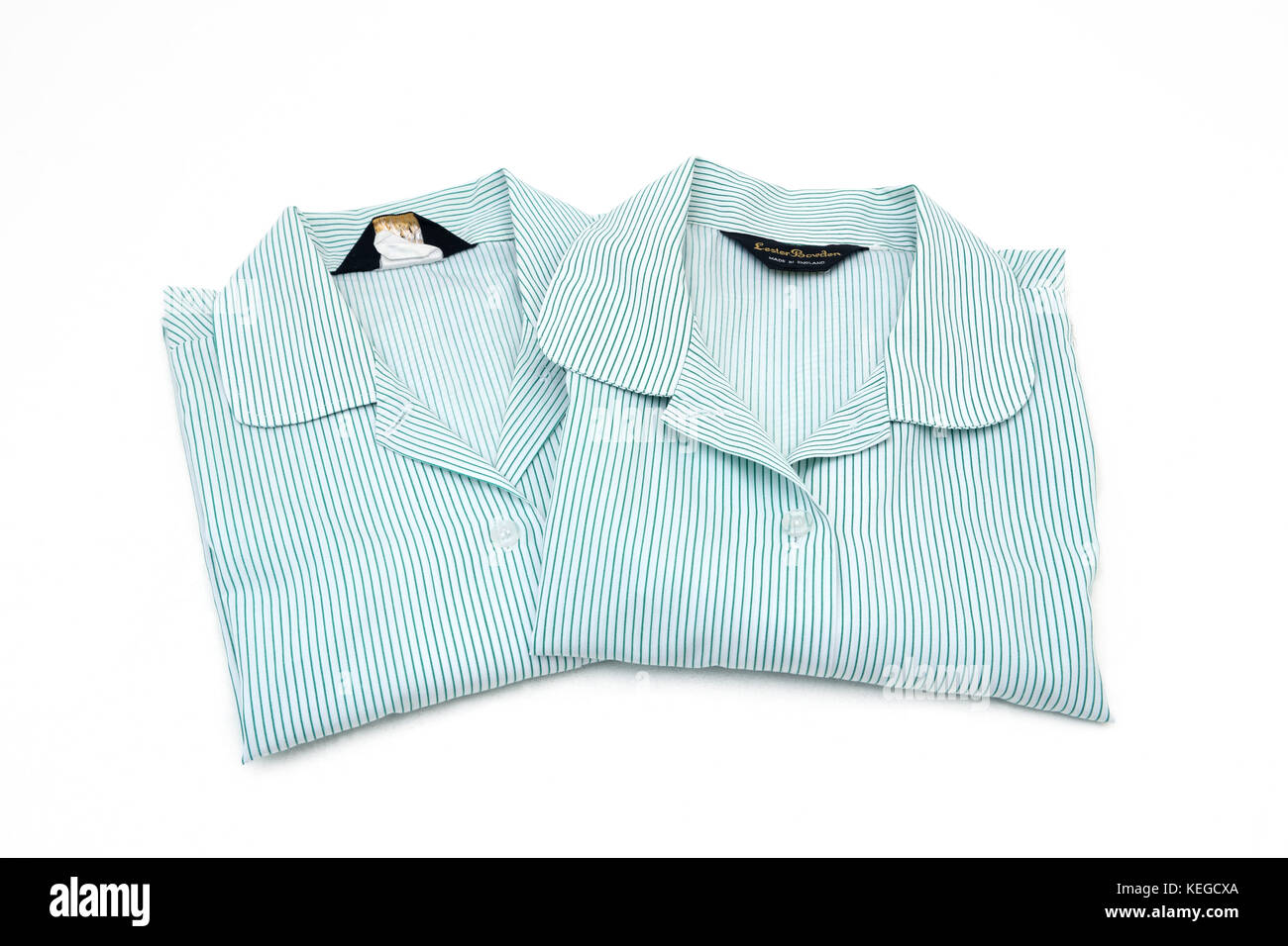 Two Lester Bowden Green and White Pin Stripe Shirts Stock Photo