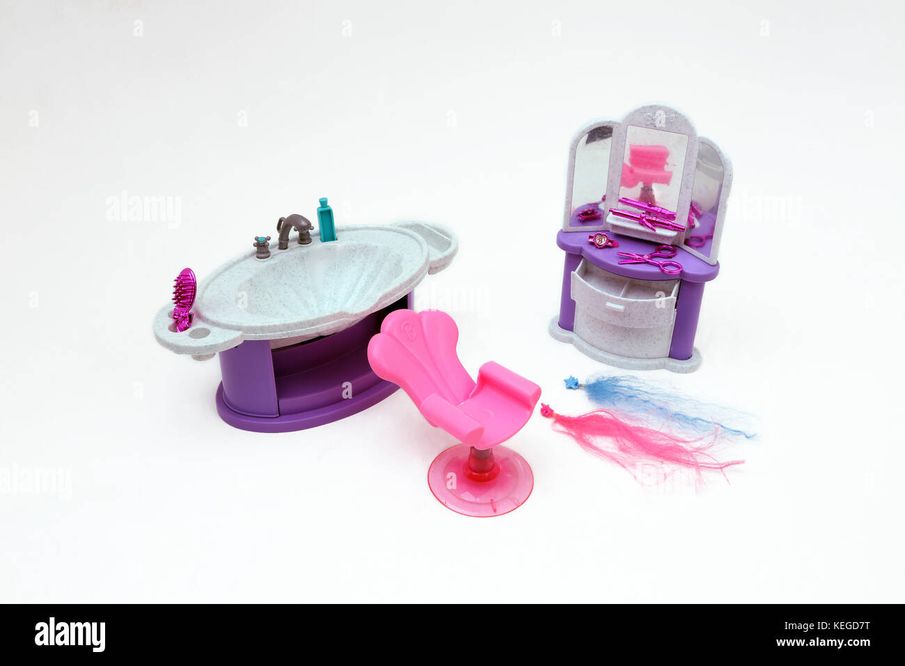 Barbie Vintage 1990's 'Salon Surprise' Set - Sink, Mirror, Chair and hair Accessories Stock Photo