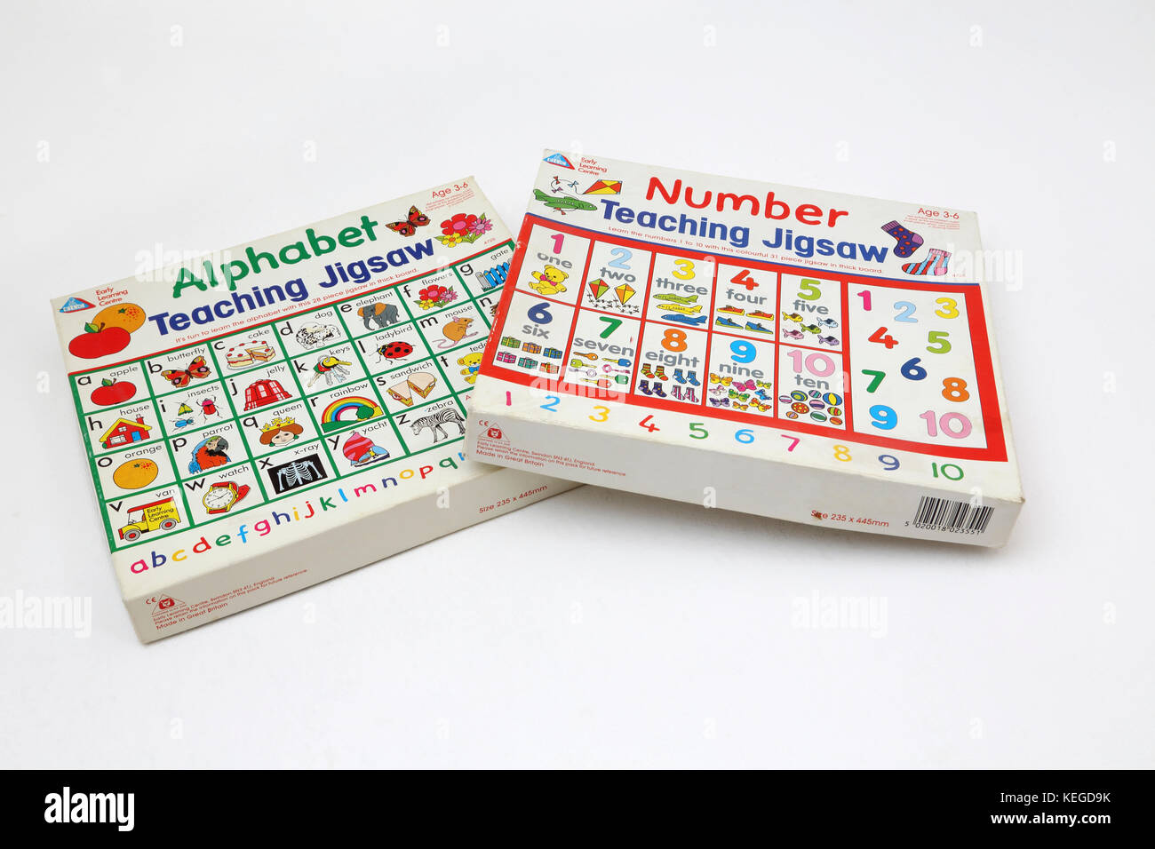 Early Learning Centre Jigsaw Puzzles Alphabet and Numbers Stock Photo