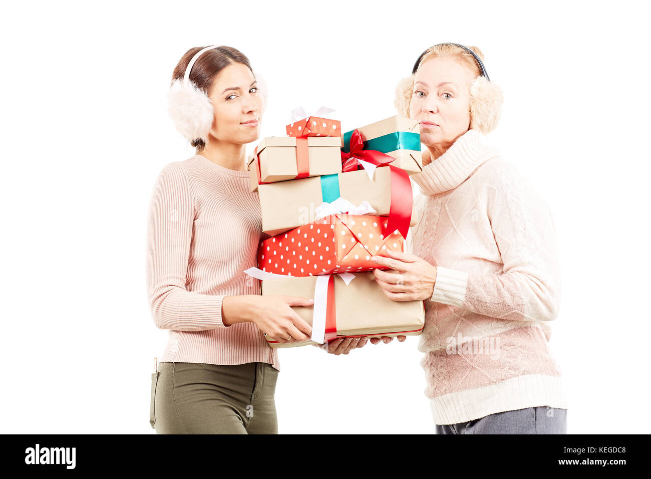 Exchanging Xmas gifts Stock Photo