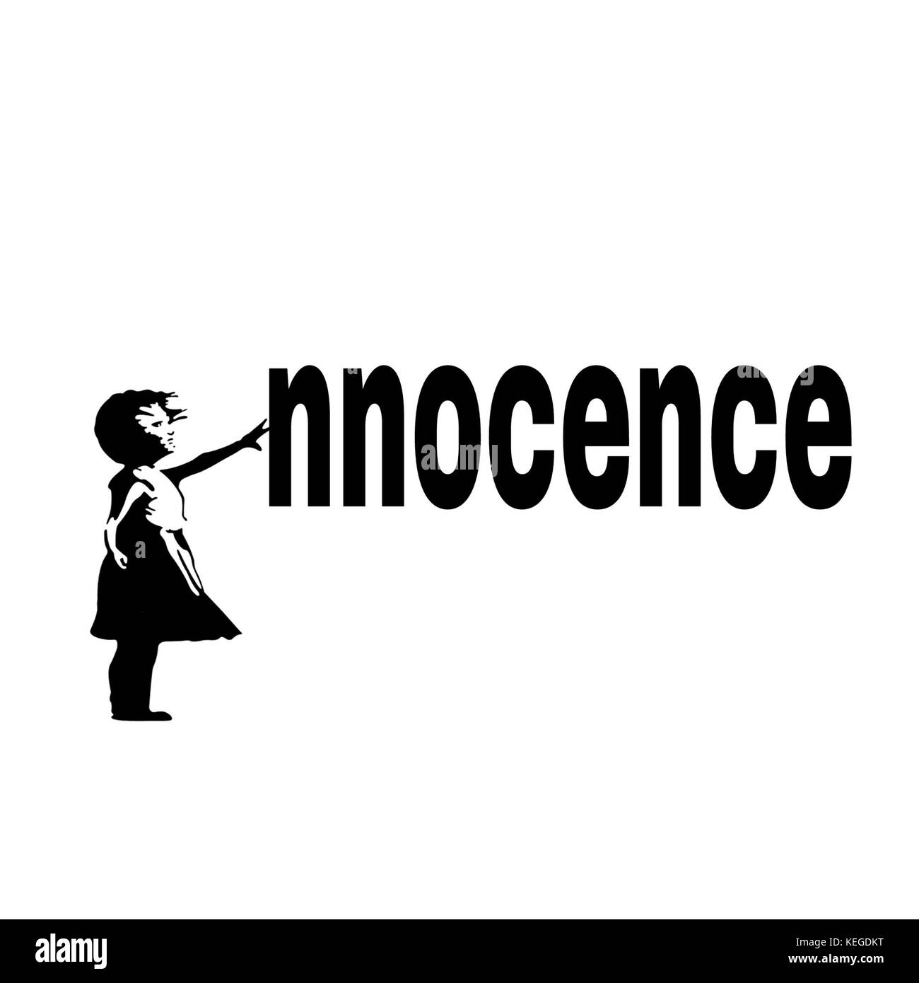 Little girl serving as a symbol for innocence( typography) Stock Photo