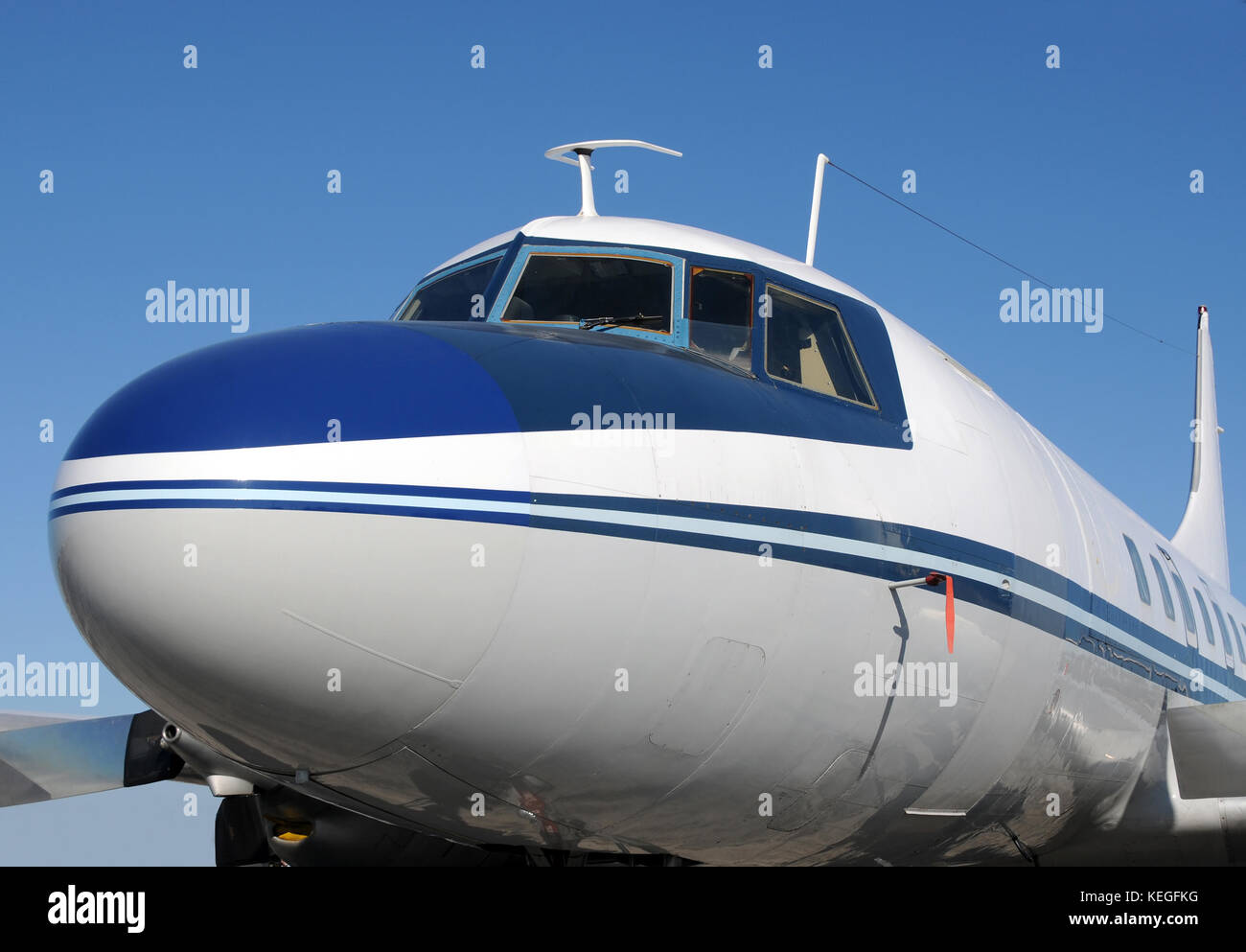 Classic propeller driven airplane nose view Stock Photo Alamy