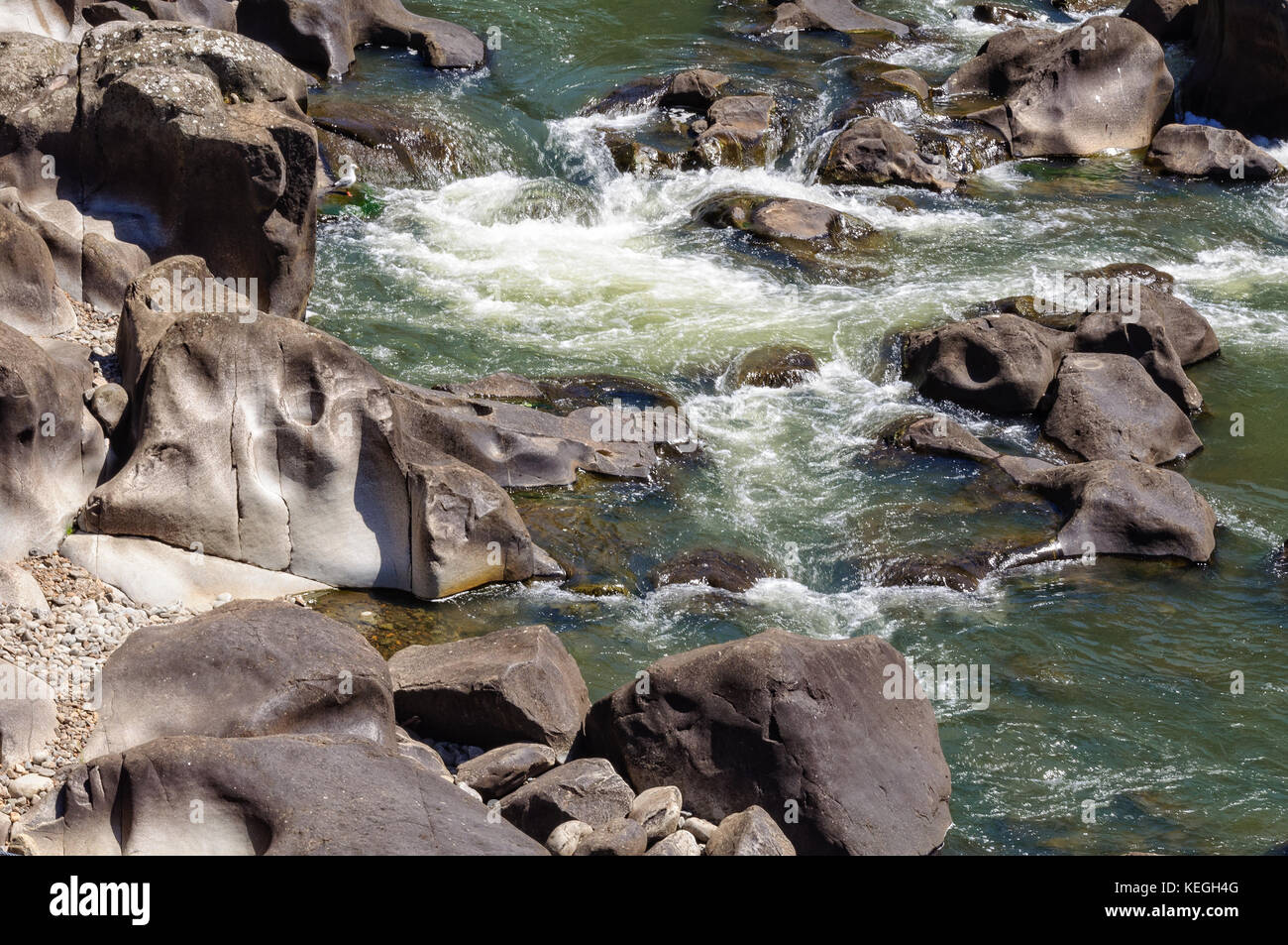 Smooth rocks eroded by the South Esk River in Cataract Gorge - Launceston, Tasmania, Australia Stock Photo