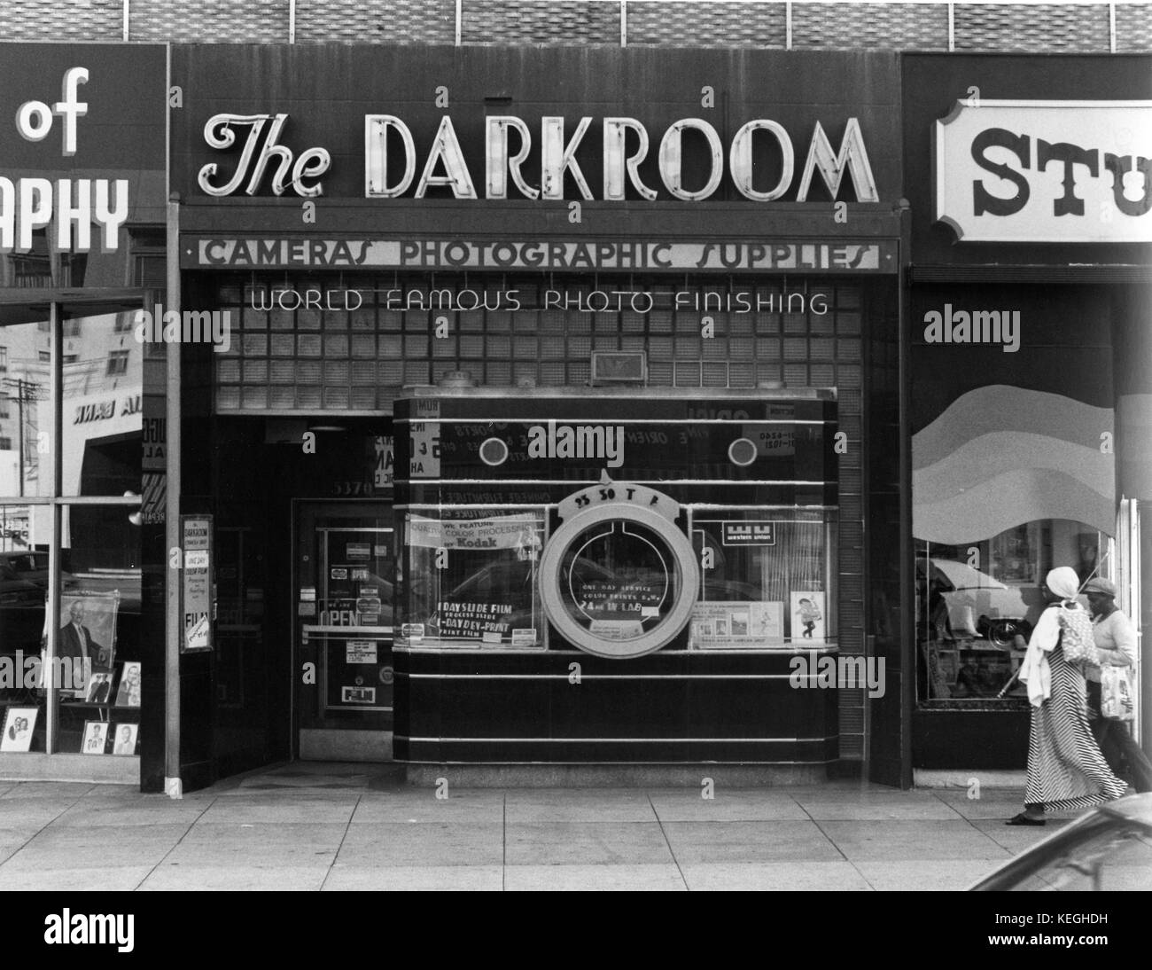 The Darkroom camera shop on Wilshire Blvd. in Los  Angeles, CA was a classic art deco store front made to resemble the front of a camera. Stock Photo