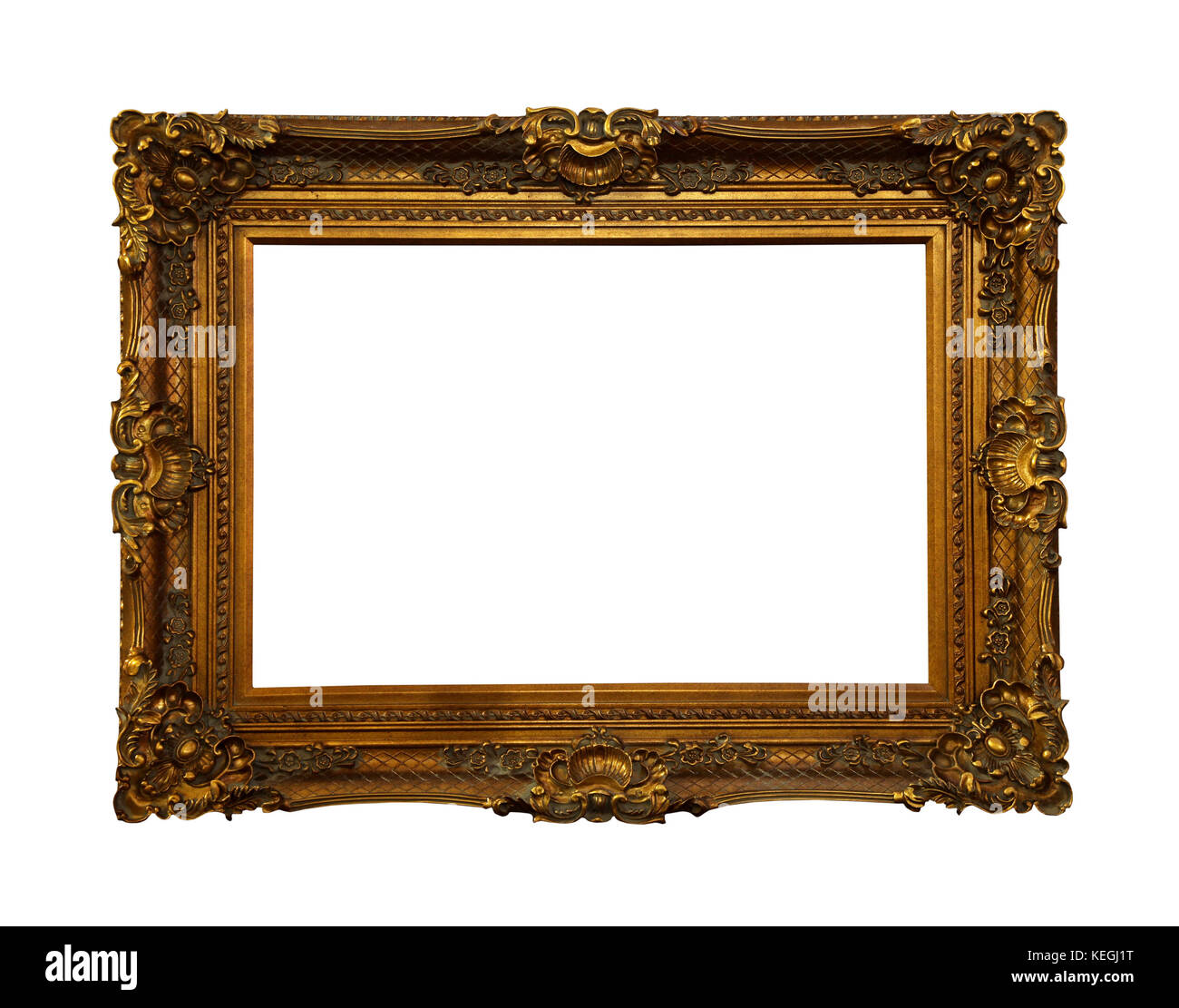 Vintage gold Baroque frame isolated with clipping path included Stock